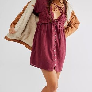 Free People Summer Struttin Mini Dress- wine color size L